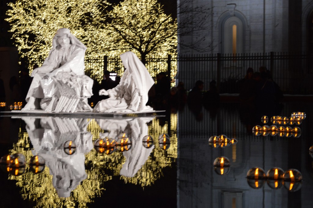 Reflection pool. Mary and Joseph. Christmas lights. The temple. Perfect.